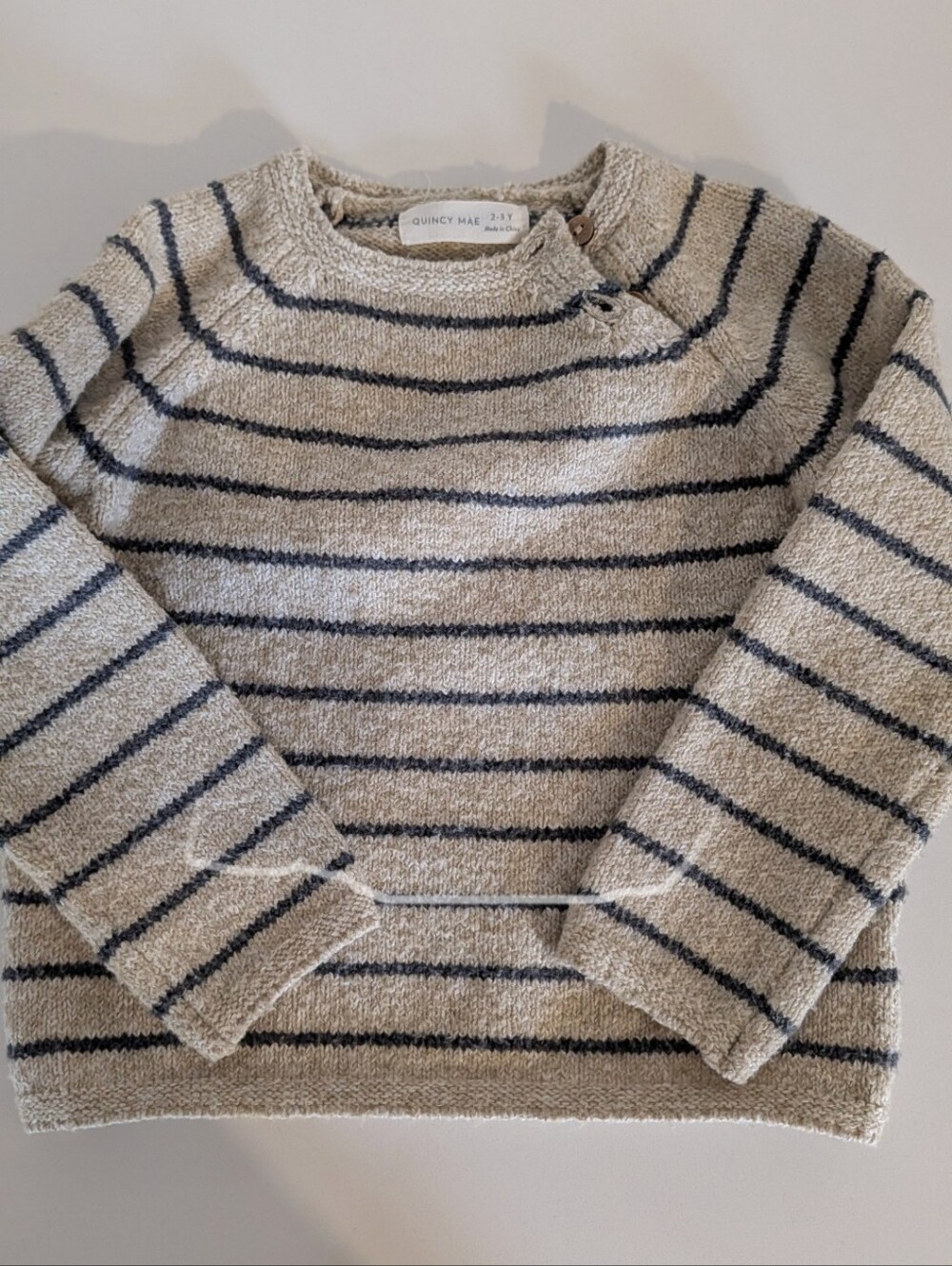 Cozy Beige & Blue Striped Knit Sweater Rylee & Cru 2-3y